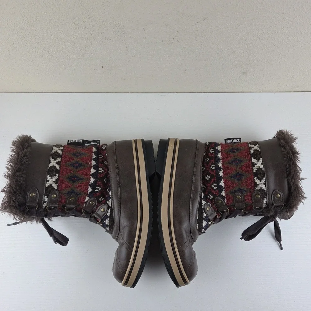 Muk‎ Luks Brown Aztec Knit Insulated Winter Boots 200g Thinsulate Women's Size 7